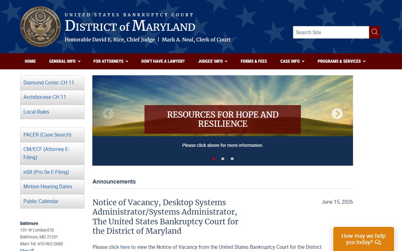 Dorchester County court dockets U.S. Bankruptcy Court for Maryland