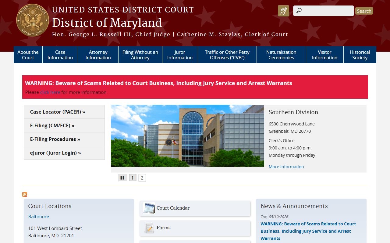 Dorchester County court dockets federal District of Maryland docket source