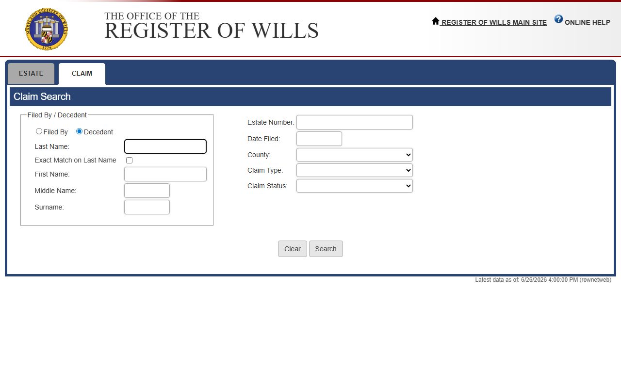 Dorchester County probate records Claim Search form